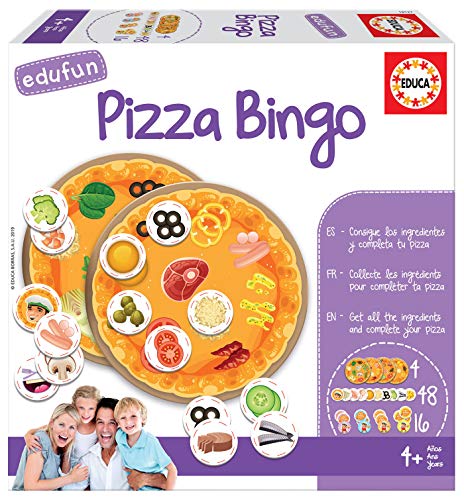 Educa - Edufun Pizza Bingo, Juego de mesa para niños: Prepara tu pizza jugando al Bingo, a partir de 24 meses (18127)