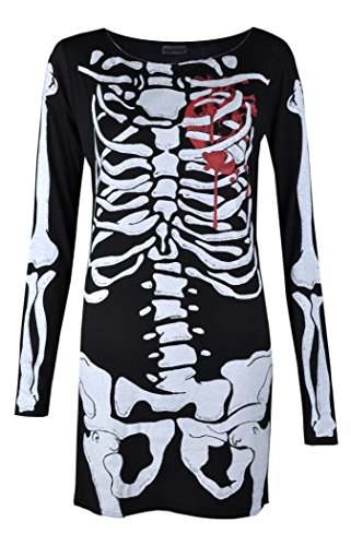 Esqueleto de Halloween para mujer Corazón rojo sangre, Traje ajustado, negro, M / L