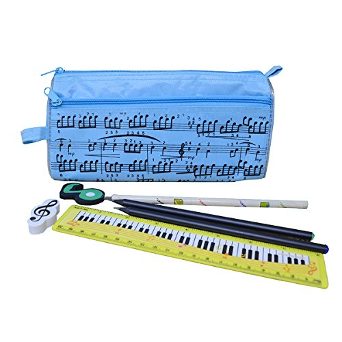 Estuche para lápices de notas musicales, impermeable, tela Oxford, portátil, bolsa de papelería con cristal capacitivo, color azul
