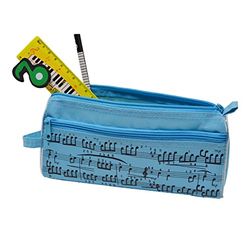 Estuche para lápices de notas musicales, impermeable, tela Oxford, portátil, bolsa de papelería con cristal capacitivo, color azul