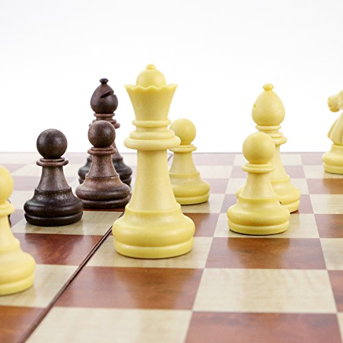 Fixget 2 en 1 juego de ajedrez-12 "x12" Ajedrez de madera y damas conjunto con portátiles plegables de almacenamiento de viaje de ajedrez tablero de juego