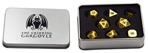 Gargoyle Sonriente WCN-3001 - Juego de Dados de Metal - Polyhedral Oro Perlado x8 - Caja de Regalo DND RPG - Incluye Dos Dados de 20 Caras - Juego de rol (Oro)