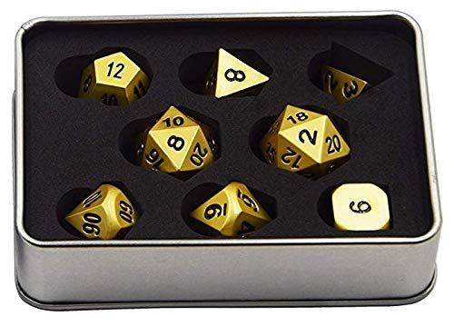 Gargoyle Sonriente WCN-3001 - Juego de Dados de Metal - Polyhedral Oro Perlado x8 - Caja de Regalo DND RPG - Incluye Dos Dados de 20 Caras - Juego de rol (Oro)