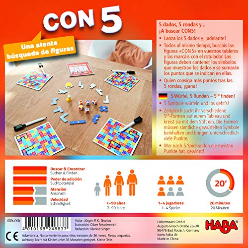 HABA-con 5-ESP Juego de Mesa CON5, Multicolor (H305286)
