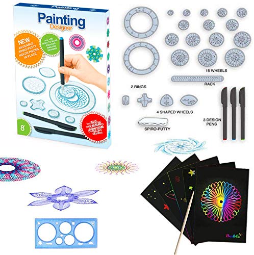 Harxin Deluxe Spiral Design Set con Papel Rayado Arcoíris, Juegode guía y lápiz Juego de Arte en Dibujo para Adultos y Niños (Designer de Juguetes)
