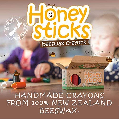 Honeysticks Ceras de Colores 100% Pura Cera de Abeja (6 Unidades, Largas) Naturales, No Tóxicas, Seguras para Niños, Hechas a Mano en Nueva Zelanda, para Mayores de 3 Años.