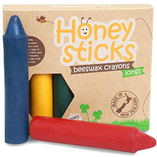Honeysticks Ceras de Colores 100% Pura Cera de Abeja (6 Unidades, Largas) Naturales, No Tóxicas, Seguras para Niños, Hechas a Mano en Nueva Zelanda, para Mayores de 3 Años.