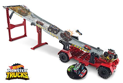 Hot Wheels Monster Trucks Carreras con cuesta abajo, pistas de coches de juguetes (Mattel GFR15)