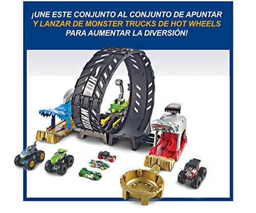 Hot Wheels Monster Trucks pista de coches de juguete con mega loop, incluye dos coches (Mattel GKY00)