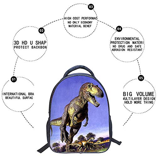 JIAN YA NA Chicos Bolsa 3D Animales Dinosaurio Fresco del Estampado de la Lona del morral del Hombro Bolsa de Libros de niñosDinosaur 3