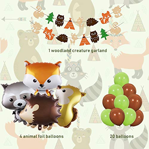 JOYMEMO Woodland Creatures - Bosque Decoraciones de Animales de Fiesta Woodland Creatures Globos y guirnaldas para Baby Shower, Decoraciones de cumpleaños