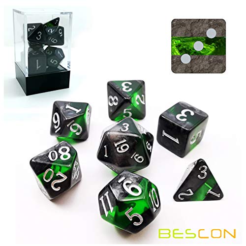 Juego de dados Emerald, colección Gem Vines de rocas minerales, dado poliédrico, para jugar a rol RPG, 7 unidades, de la marca Bescon