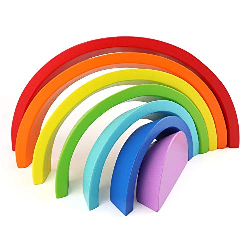 KanCai Puzzle Rompecabezas Forma de Arco Iris Madera, 7 Color del Juguetes Juegos Educativos Aprendizaje 2 3 4 Años