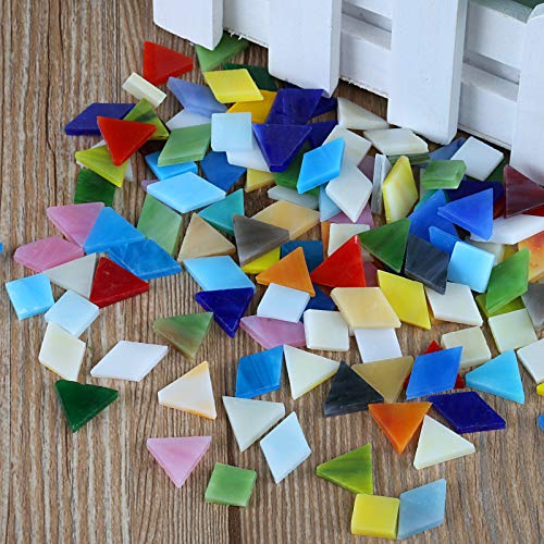 Kesote 600 Piezas de Mosaico Multicolor en Formas Variadas Mosaico para Decoración del Hogar o Creación de Bricolaje, Mosaico en Forma de Cuadrado, Triángulo y Rombo