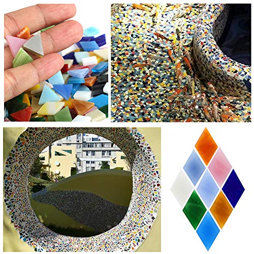 Kesote 600 Piezas de Mosaico Multicolor en Formas Variadas Mosaico para Decoración del Hogar o Creación de Bricolaje, Mosaico en Forma de Cuadrado, Triángulo y Rombo