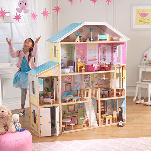 KidKraft- Majestic Mansion Casa de muñecas de madera con muebles y accesorios incluidos, 4 pisos, para muñecas de 30 cm , Color Multicolor ( 65252 )