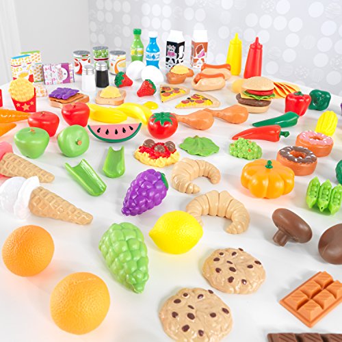KidKraft- Tasty Treats Set de alimentos para juegos de simulación, 115 piezas y accesorios para la cocina de juguete para niños, Color Multicolor (63330 ) , color/modelo surtido
