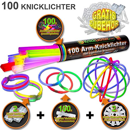 KnickLichter Glowinx - 100 barras luminosas, mexcla de 7 colores,  set completo incl. 100 x conectores TopFlex, 2 x conectores triples y 2 x conectores circulares