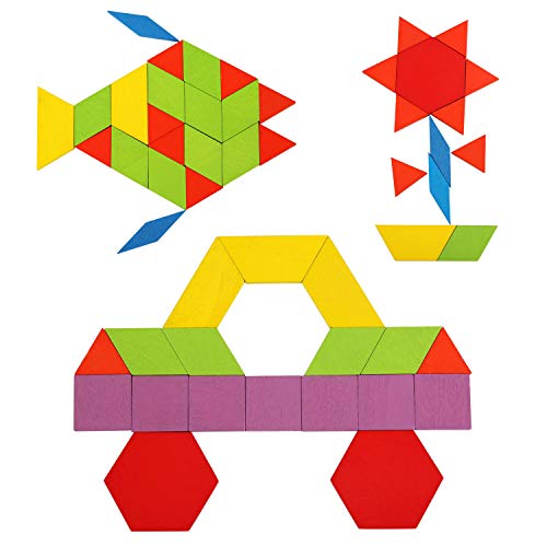 LEADSTAR Tangram Puzzle, Tangram Madera Shape Puzzle Set Rompecabezas Tangram de Madera Kids Educativos Juegos y Juguetes con 155 Piezas de Formas Geométricas y 24 Diseños