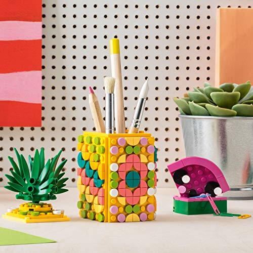 LEGO DOTS - Portalápices Piña, estuche creativo de juguete a partir de 6 años para construir y diseñar portalápices con forma de fruta, incluye piezas decorativas de colores (41906)
