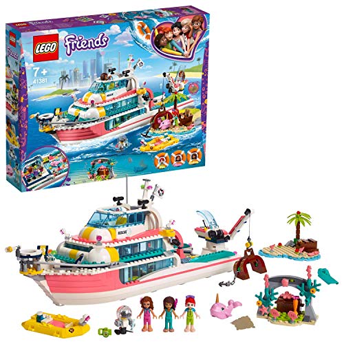 LEGO Friends - Barco de Rescate Nuevo juguete de construcción de Aventuras Acuáticas, incluye Tres Personajes y Varios Animales Marinos (41381)
