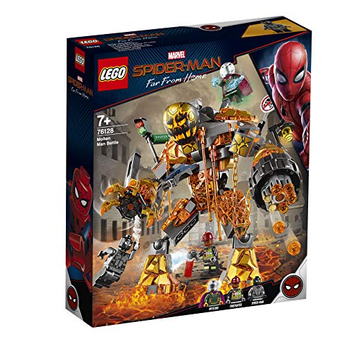 LEGO Marvel Super Heroes - Batalla contra Molten Man, Juguete de Construcción de la Película Spider-Man Lejos de Casa, Incluye Minifigura de Mysterio (76128)