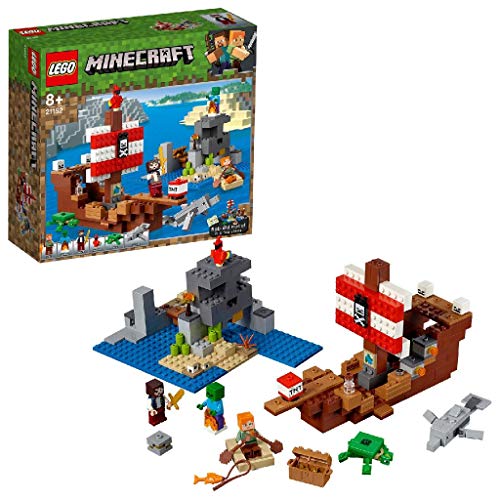 LEGO Minecraft - La Aventura del Barco Pirata, juguete de construcción y aventuras en el mar (21152)