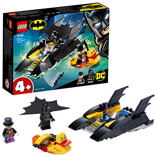 LEGO Super Heroes - ¡Caza del Pingüino en la Batlancha! Juego de Batman de construcción para niños y niñas 4 años o más, set de aventuras de superhéroes, incluye dos lanchas de juguete (76158)