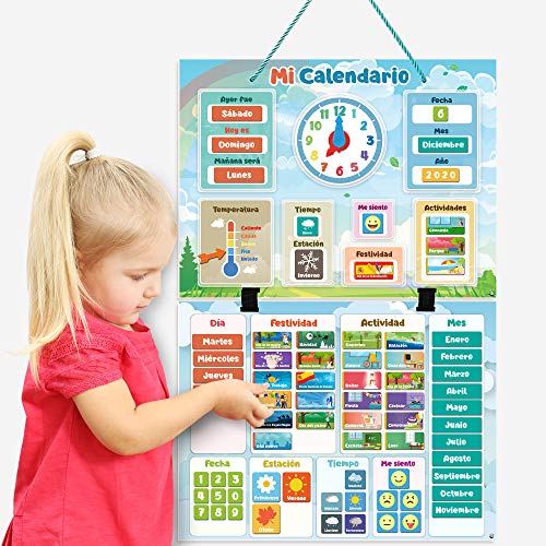 Mi Primer Calendario de SmartPanda - Juguete Educativo Magnético para Niños o Niñas - Incluye Reloj, Estación Meteorológica, Actividades y Emociones – para Pared o Frigorífico – en Español