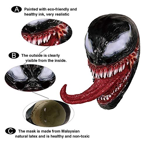 molezu Máscara de Veneno con Cara de fusión de la Lengua, Casco látex Cosplay Accesorios de Disfraces Halloween Prop Film