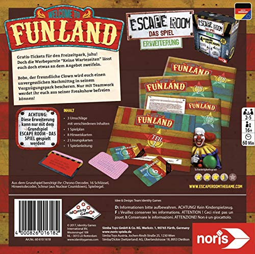 Noris Escape Room Funland Niños y Adultos Deducción - Juego de Tablero (Deducción, Niños y Adultos, 60 min, 16 año(s), Caja Cerrada)