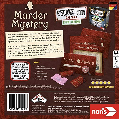 Noris Escape Room Murder Mystery Niños y Adultos Deducción - Juego de Tablero (Deducción, Niños y Adultos, 60 min, 16 año(s), Caja Cerrada)