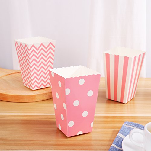 NUOLUX 48pcs Popcorn Boxes bolsa de palomitas caja palomitas de maíz rayas de color rosa