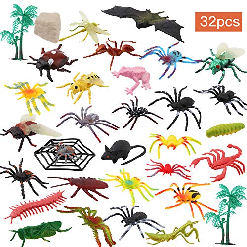 OOTSR 32 Piezas Insectos de plástico Bichos Figuras variadas realistas Juguetes de Insectos realistas Hechos PVC Calidad para niños Fiesta de cumpleaños temática de Insectos educativos y favores