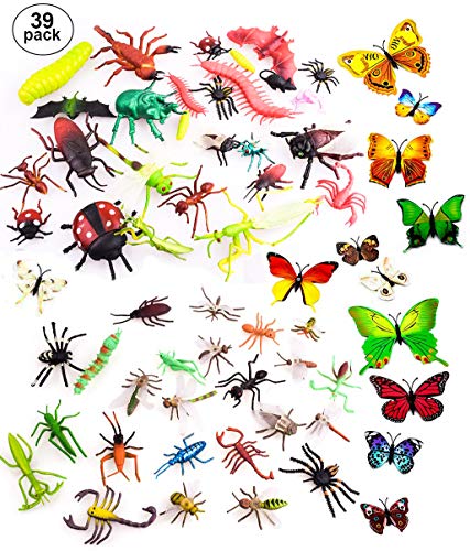 OOTSR 39pcs Insectos e Insectos de plástico para niños, Figuras de Insectos Juguetes con Pegatina de Pared Colorida Mariposa para educación/Juguetes de Halloween/Fiestas temáticas/Regalos cumpleaños