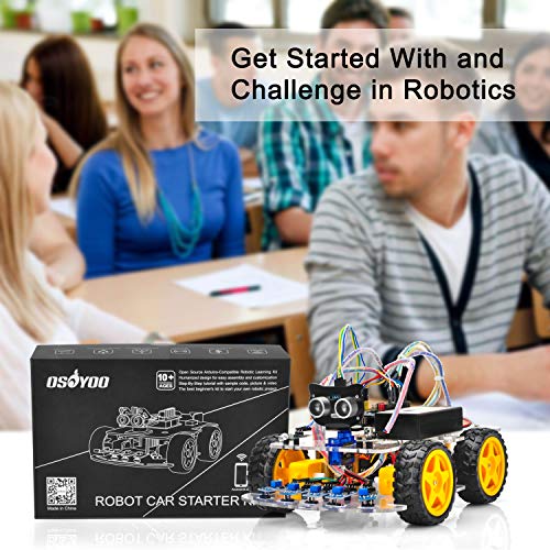 OSOYOO Robot Car Starter Kit for Arduino UNO R3 | Stem Remote Controlled Educational Motorized Robotics for Building Programming Learning How to Code | IOT Mechanical DIY Coding for Kids Teens Adults