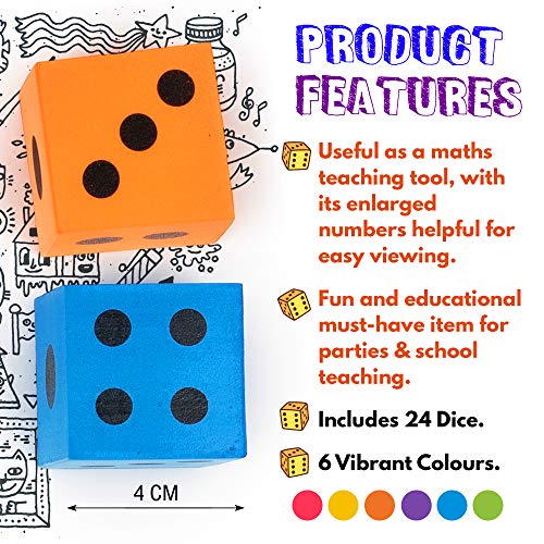 Paquete Jumbo de 24 Dados de Espuma - 6 Colores Surtidos - Ideales para juegos de mesa, - Artículos educativos y más. Relleno piñata, niños fiesta regalo juguetes bolsas - Regalos de fiesta de Navidad