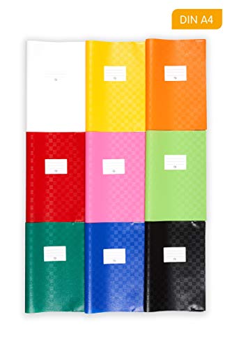 perfect line 25 fundas de para cuadernos de rafia, DIN A4, 9 colores diferentes, fundas de cuadernos flexibles y de fácil limpieza, set de protectores de libros de colores con portada