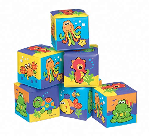 Playgro Cubos Blandos para el Baño, 6 Piezas, Con Animales Multicolores, Desde los 6 Meses, Dimensiones: 7 x 7cm, Multicolor, 40093