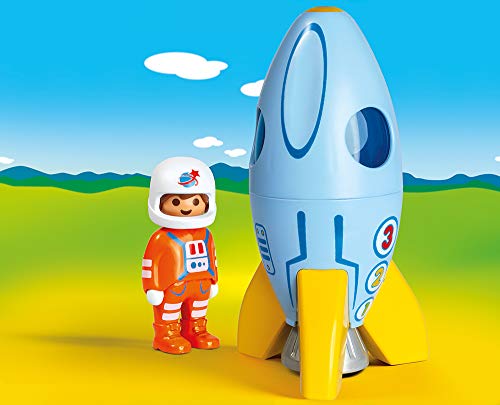PLAYMOBIL- 1.2.3 Astronauta con Cohete, Color carbón (70186)
