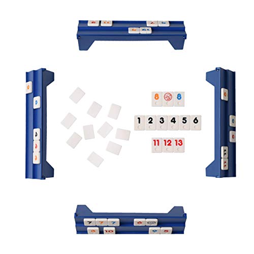 Point Games Mini Travel Rummy con 106 fichas y cuatro racks de juego exclusivos de 2 niveles en una bolsa de viaje súper duradera, color blue & white (2042) , color/modelo surtido
