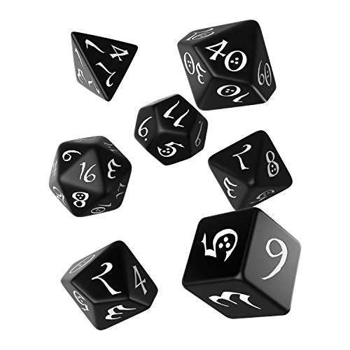 Q Workshop Classic Black & White RPG Ornamented Dice Set 7 polyhedral Pieces