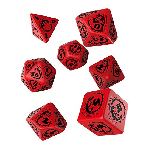 Q Workshop Dragon Red & Black RPG Ornamented Dice Set 7 Polyhedral Pieces