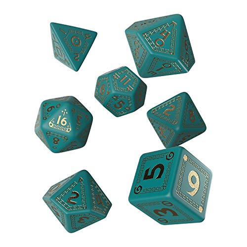 Q Workshop RuneQuest Turquoise & Gold RPG Dice Set 7 Polyhedral Pieces