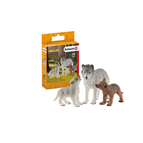 Schleich- Set de Figuras Cachorros, Colección Wild Life, Loba Gris + Lobezno marrón (42472)