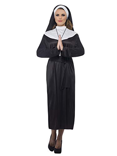 Smiffys-20423L Disfraz de Monja, con Vestido y Velo, Color Negro, L-EU Tamaño 44-46 (Smiffy'S 20423L)