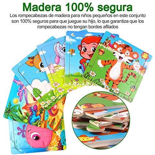 StillCool Puzzles de Madera 9 Piezas, Animales Rompecabezas de Madera Coloridos para Niños Pequeños Aprendizaje Rompecabezas Educativos Juguetes para Niños y Niñas 3-5 Años de Edad (6 Puzzles)