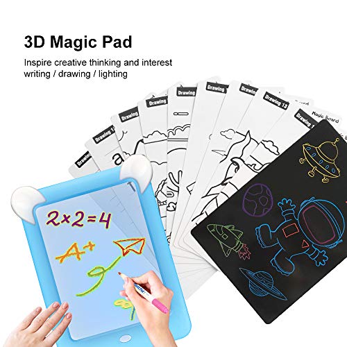 Tableta de Dibujo Pizarra 3D Mágico con Luces LED Educativo Infantil Dibujo & Marco de Fotos Regalos Juguetes para Niños