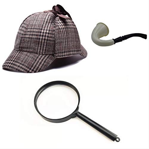 thematys Disfraz de Detective Sherlock Holmes Gorra de Cazador + Pipe + Lupa Carnaval y Cosplay - Talla única (Style 1)