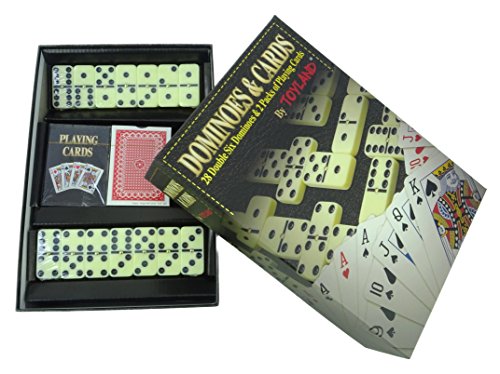 Toyland® Juego 2 en 1 - Domino Doble 6 y 2 Paquetes de Naipes - Juegos Familiares - Juegos de Mesa Clásicos